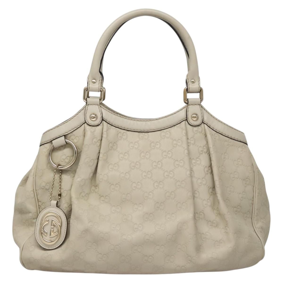 Gucci Gg Canvas Guccissima Hand Bag Leather White Gold 211944 Auth