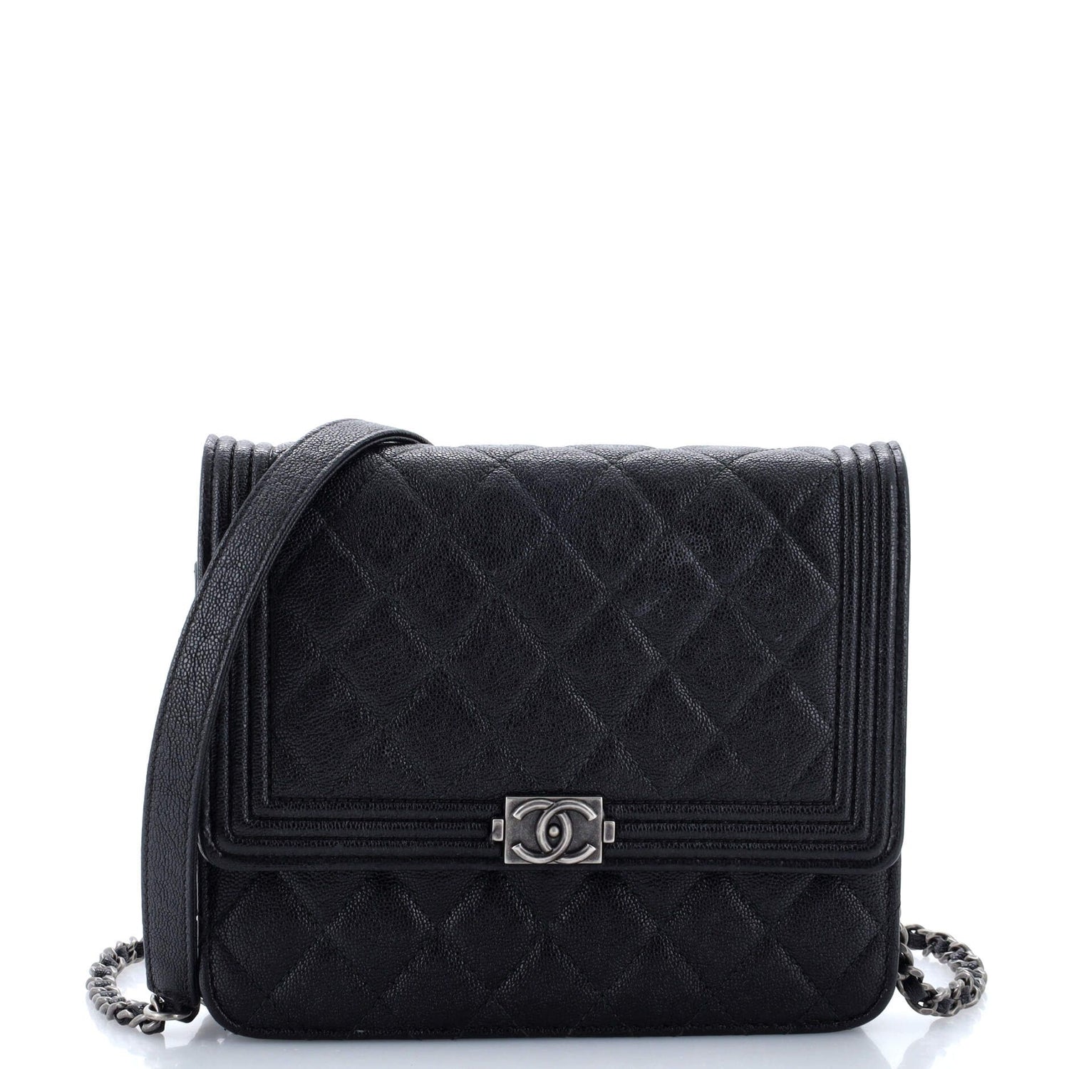 Chanel Boy Square Wallet On Chain Quilted Caviar