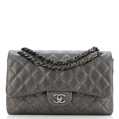 Chanel Classic Double Flap Bag Quilted Metallic Caviar Jumbo