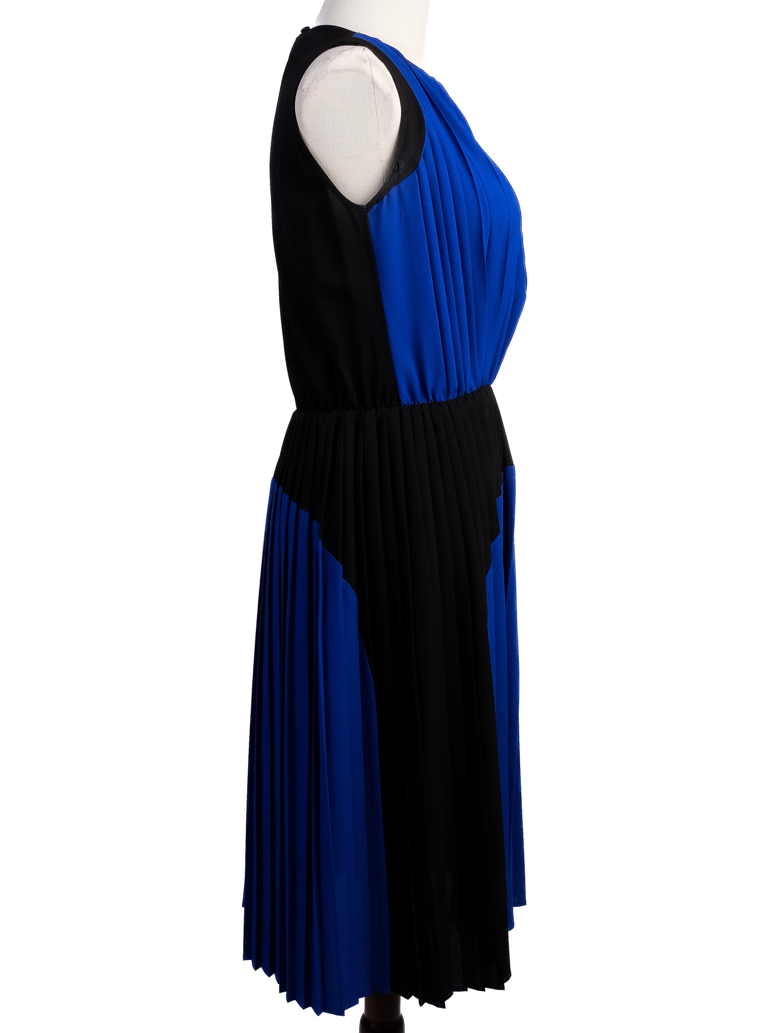 Excellent Stefanel Blue and Black Pleated Silk Dress - Size N/A