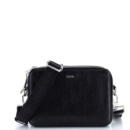 Christian Dior Double Zip Crossbody Pouch Oblique Galaxy Leather
