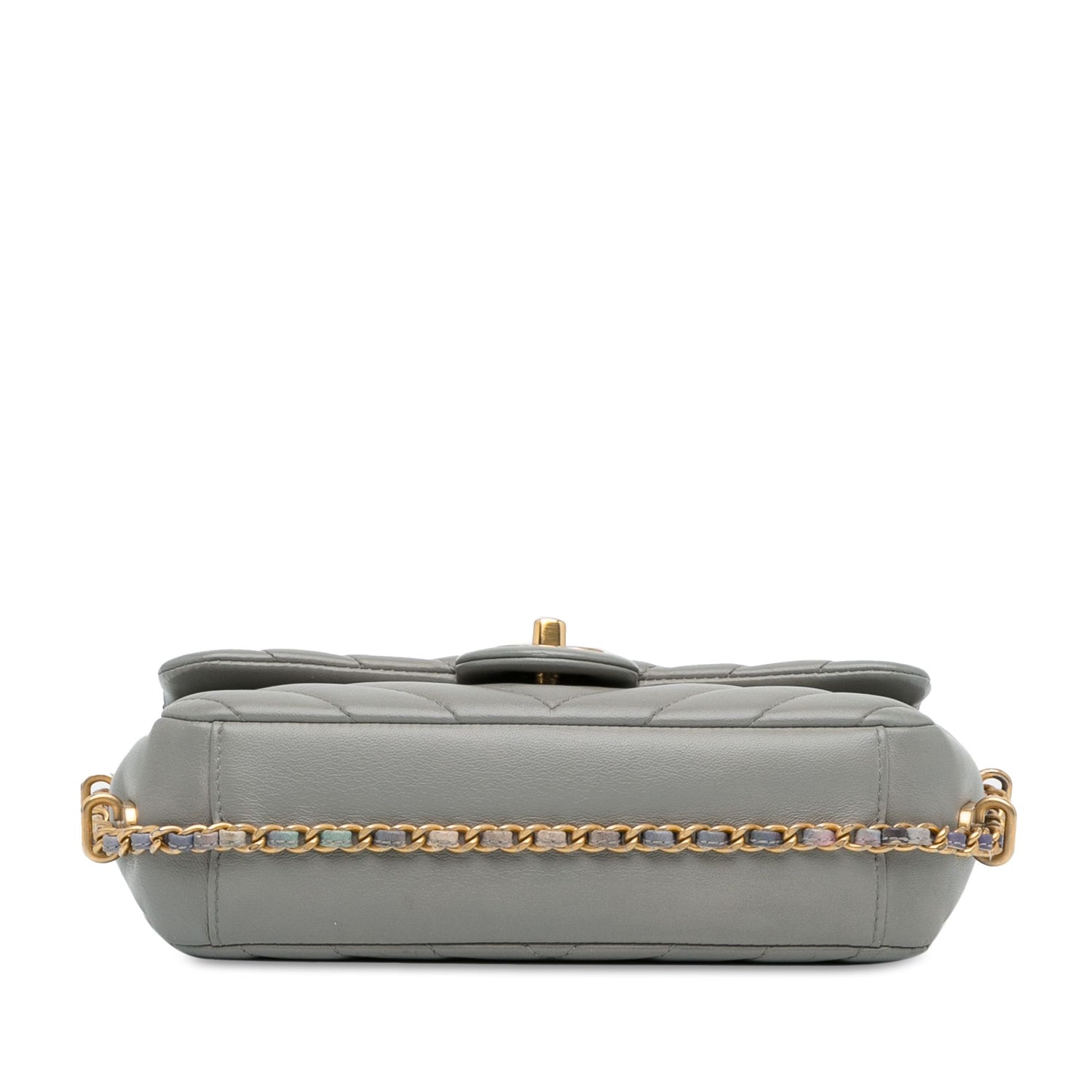 Chanel Mini Rectangular Chevron Lambskin Chain Around Flap Gray