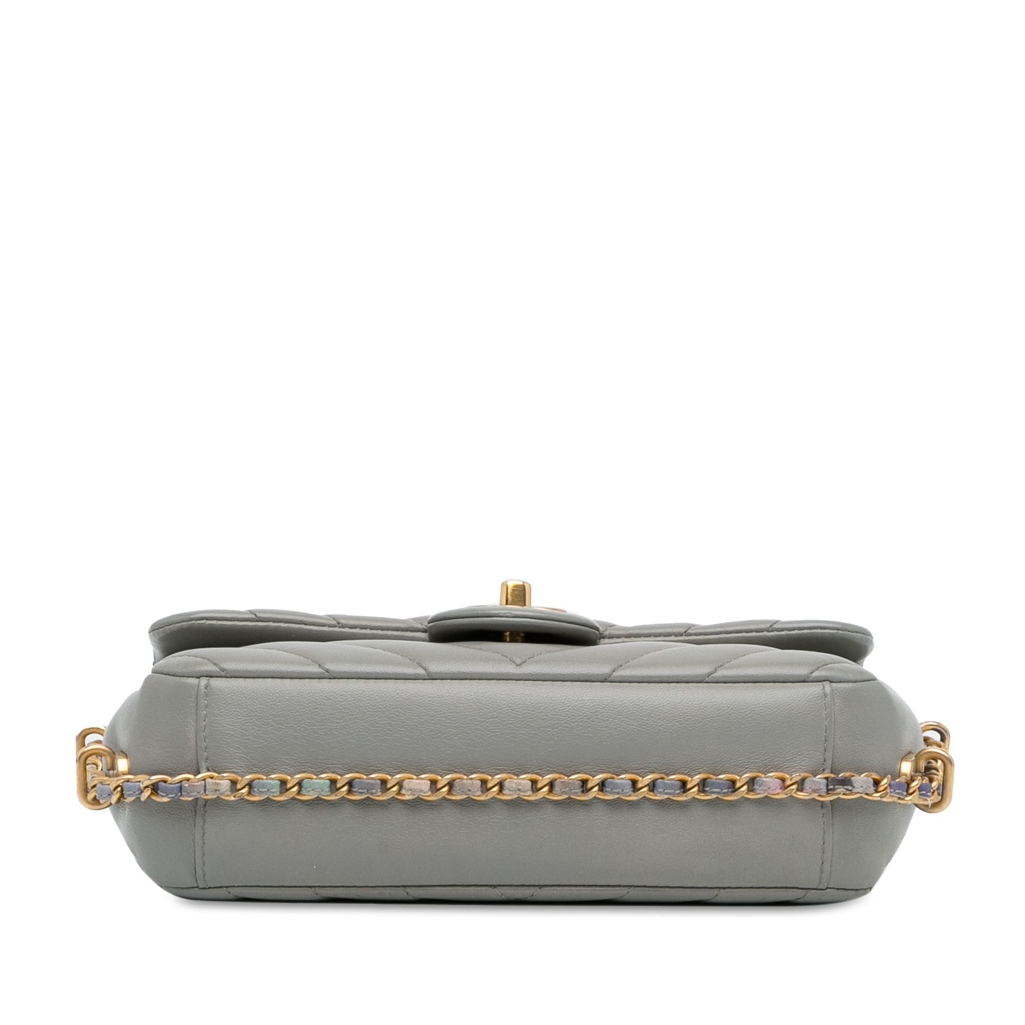 Chanel Mini Rectangular Chevron Lambskin Chain Around Flap Gray
