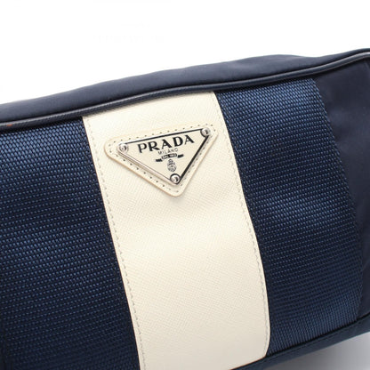 Prada Clutch Nylon Saffiano Leather Navy Beige