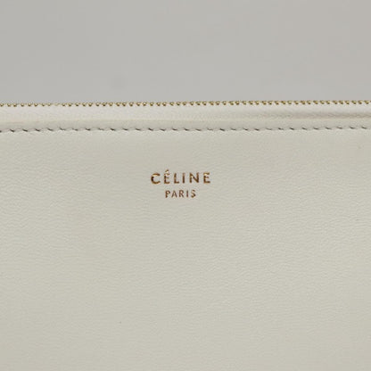 Celine Clutch Bag Leather Gray White Auth
