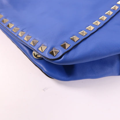 Valentino Cowhide Leather 2Way Shoulder Bag Golden Hand-handed Shoulder And Back Bag 2way Shoulder Bag Blue Calfs
