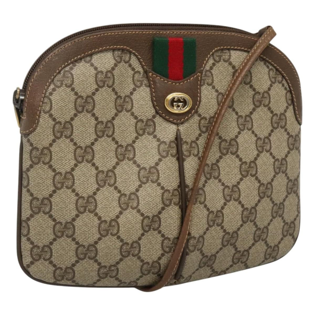 Gucci Gg Supreme Web Sherry Line Shoulder Bag Pvc Beige Red Green Auth