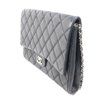Chanel Black Cowhide Leather Clutch With Chain Silver Cross Shoulder Back Bag Calfskin (cowhide)