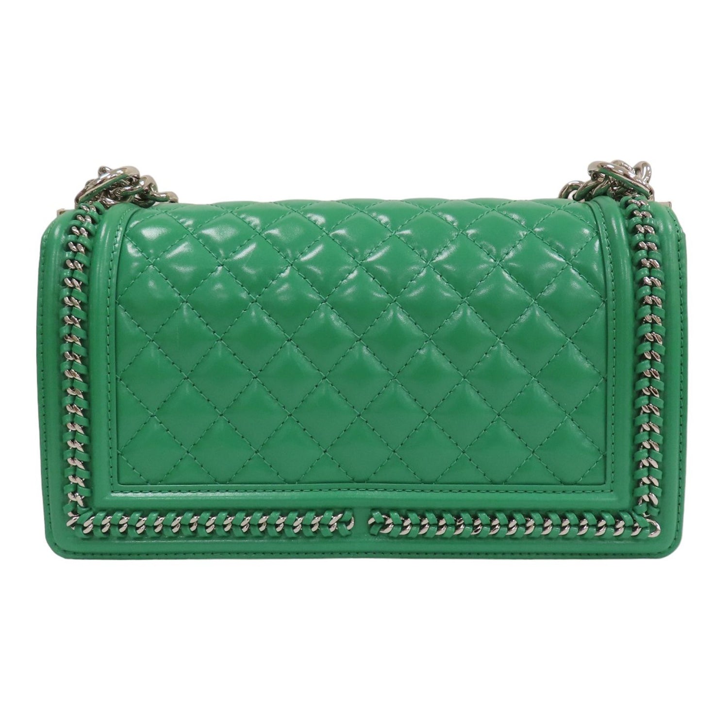 Chanel Matelasse Boy 25 Shoulder Bag Calfskin Green Sliver Tone Metal