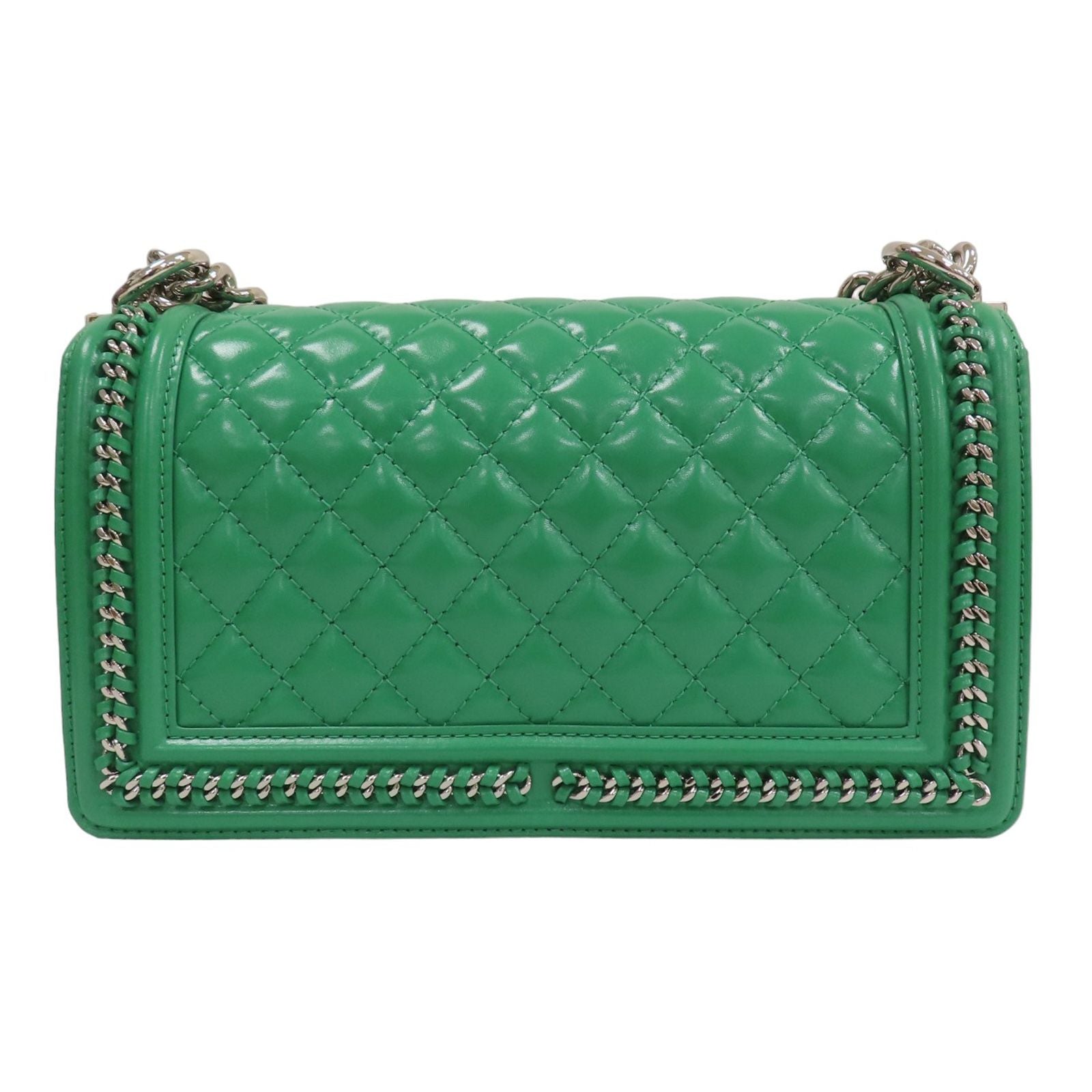 Chanel Matelasse Boy 25 Shoulder Bag Calfskin Green Sliver Tone Metal