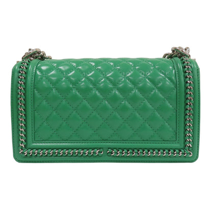 Chanel Matelasse Boy 25 Shoulder Bag Calfskin Green Sliver Tone Metal