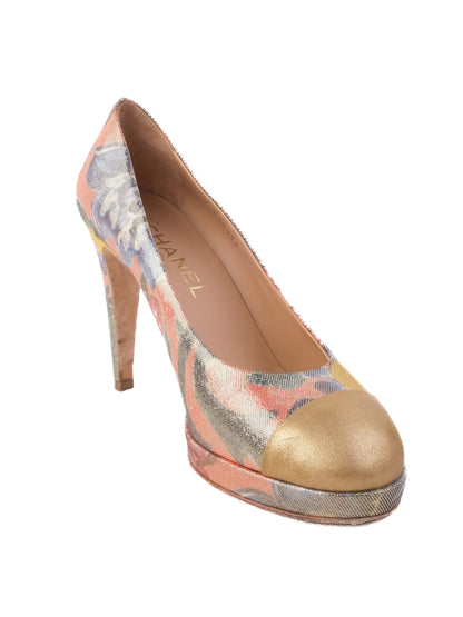 Excellent Chanel High-Heeled Floral Platform Shoes Size N/A