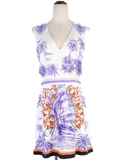 Excellent Just Cavalli Sleeveless V-Neck Tropical Dress Size XL