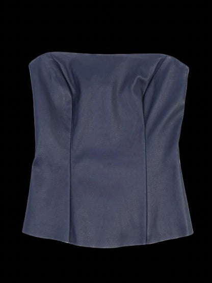 NEW By Malene Birger Strapless Navy Blue Leather Top