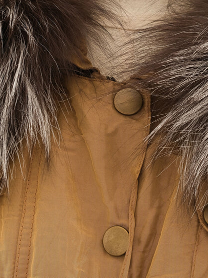 Excellent Brown Jacket with Fur Collar Size S WomenÕs Polyester