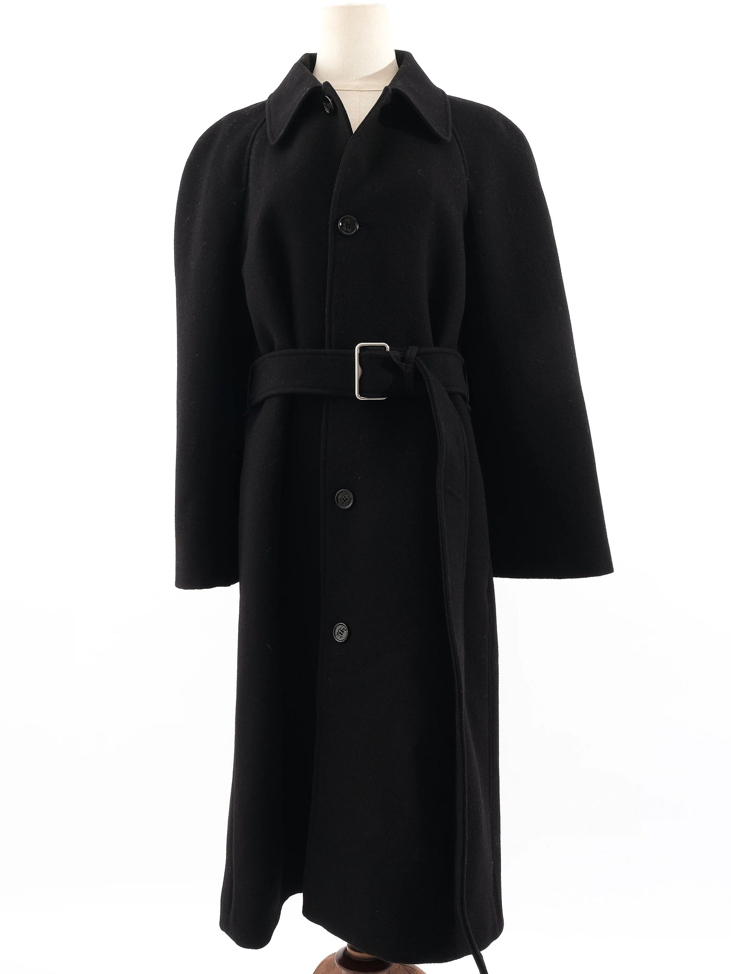 Perfect Burberry Black Wool Long Coat with Belt Size L