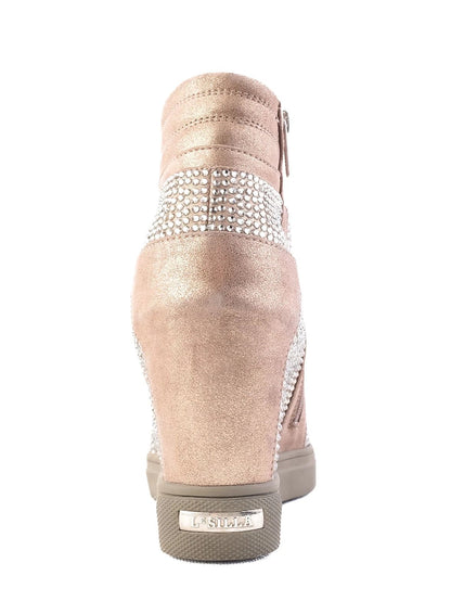 Perfect Lesilla Green Leather Wedge Sneakers with Rhinestones