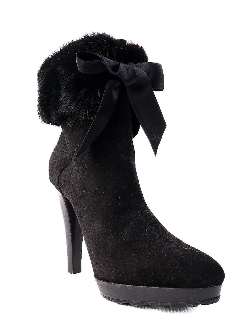 Excellent Valentino Black Leather High-Heeled Ankle Boots Size 38.5