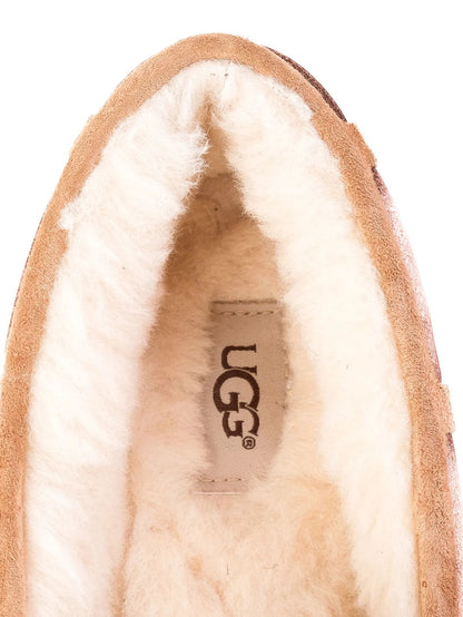 Excellent UGG Slippers Orange Leather Size 38 Moccasin Style