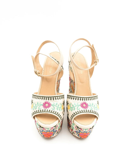 Excellent Sergio Rossi Platform Sandals Floral Embroidered Size 38