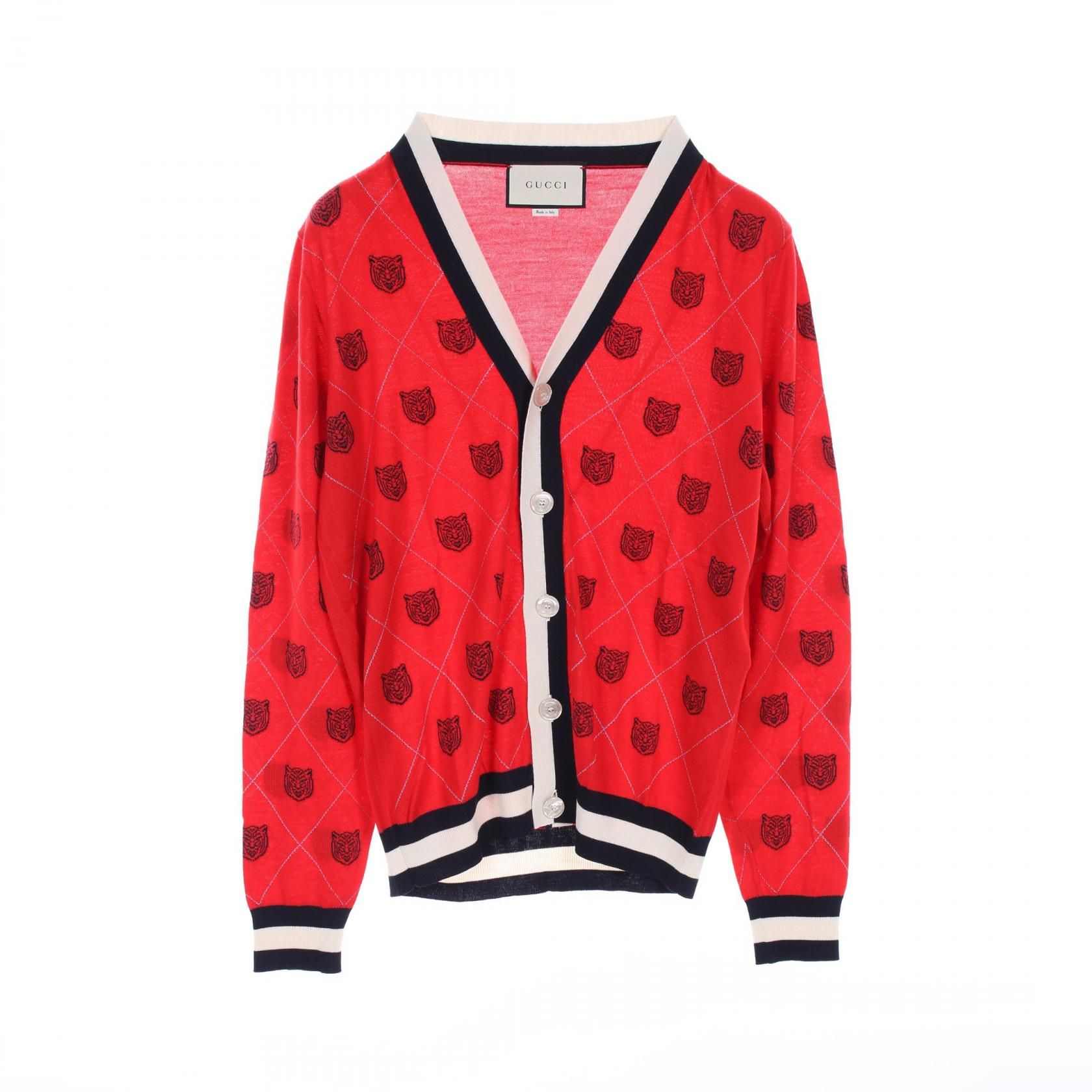 Gucci Cardigan Red Navy White Wool 474319