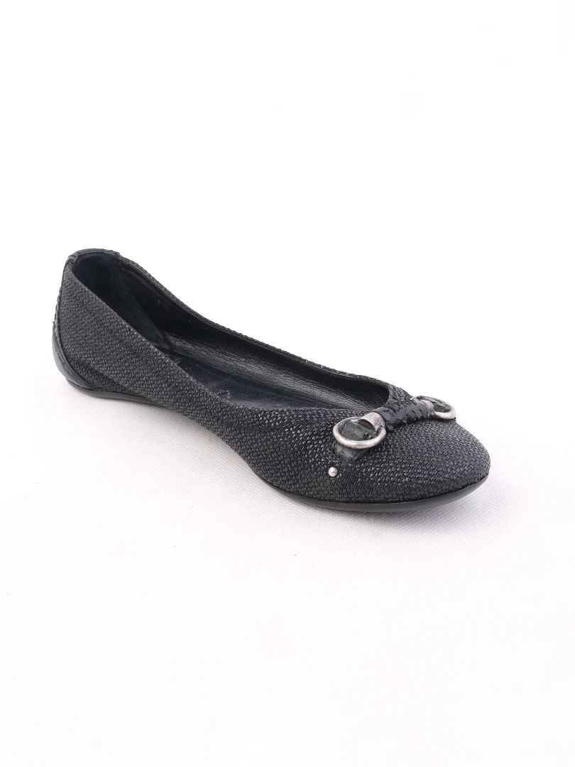 Excellent Dior Black Leather Ballet Flats with Metallic Detail
