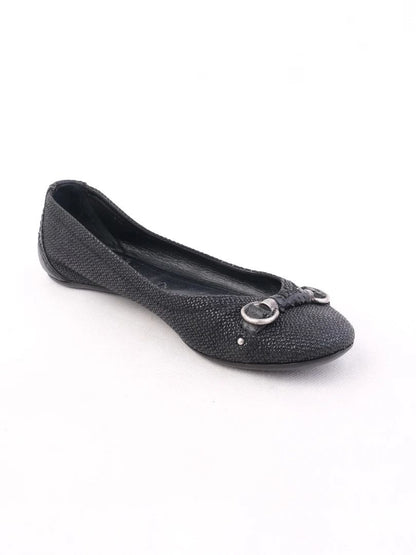 Excellent Dior Black Leather Ballet Flats with Metallic Detail