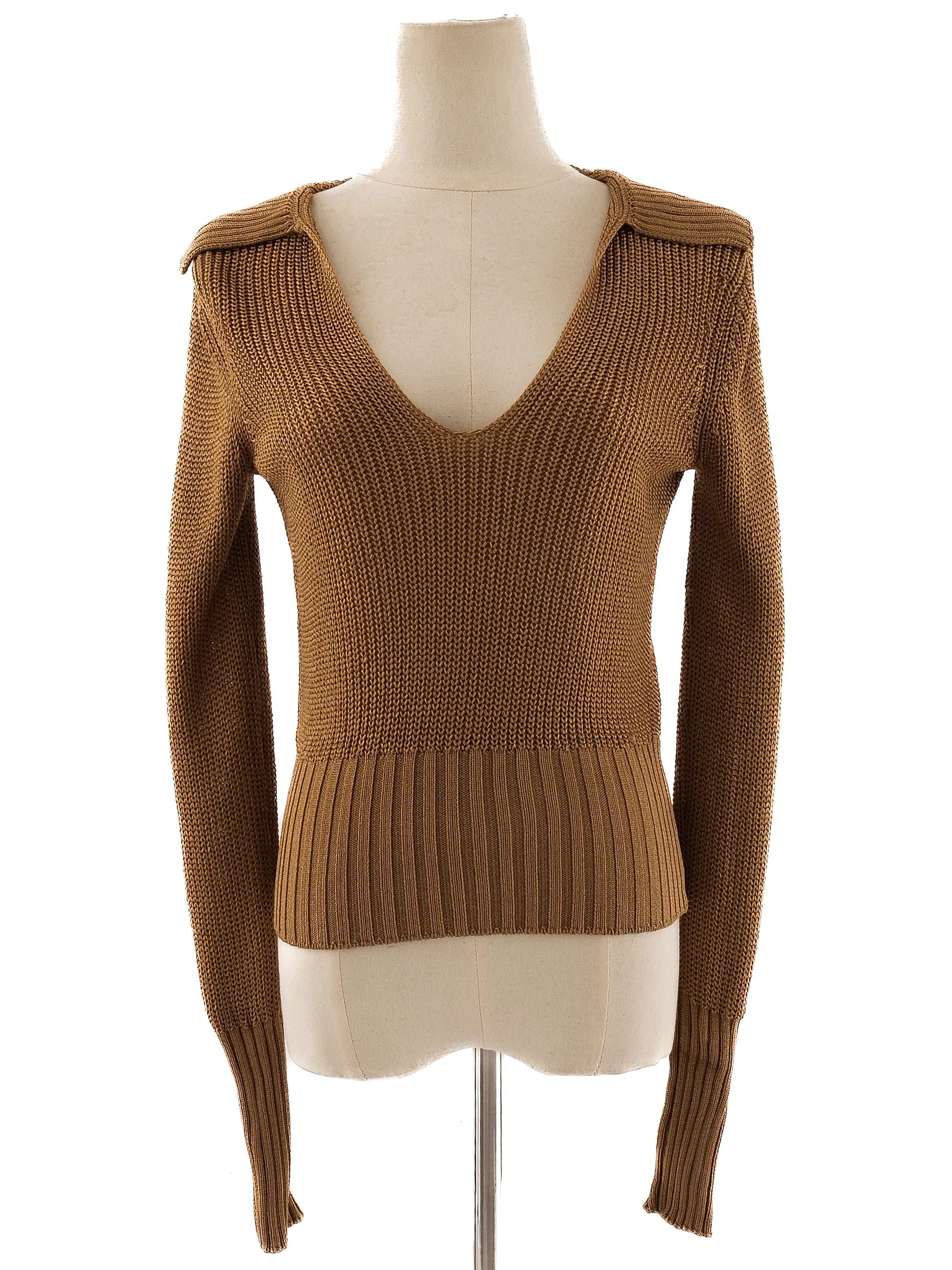 Excellent Theory Orange Knit Sweater V-Neck Size S Women
