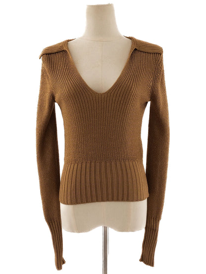 Excellent Theory Orange Knit Sweater V-Neck Size S Women