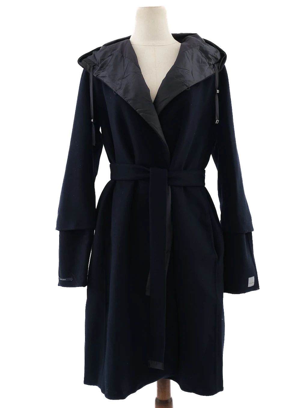 Excellent Max Mara Black Wool Hooded Coat Size XXL