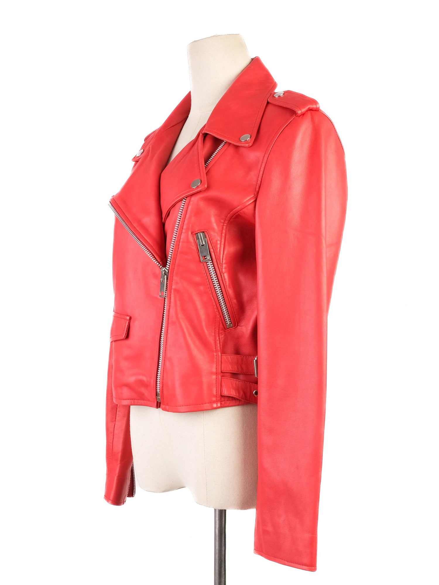 Excellent Walter Baker Red Leather Biker Jacket Size L