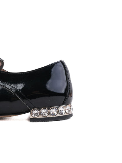Excellent Miu Miu Black Leather Dress Shoes Size 36.5 with Rhinestones