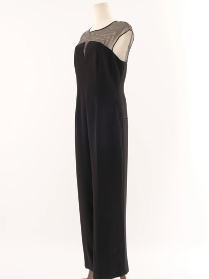 Karen Millen Black Sleeveless Jumpsuit XL with Sheer Detail