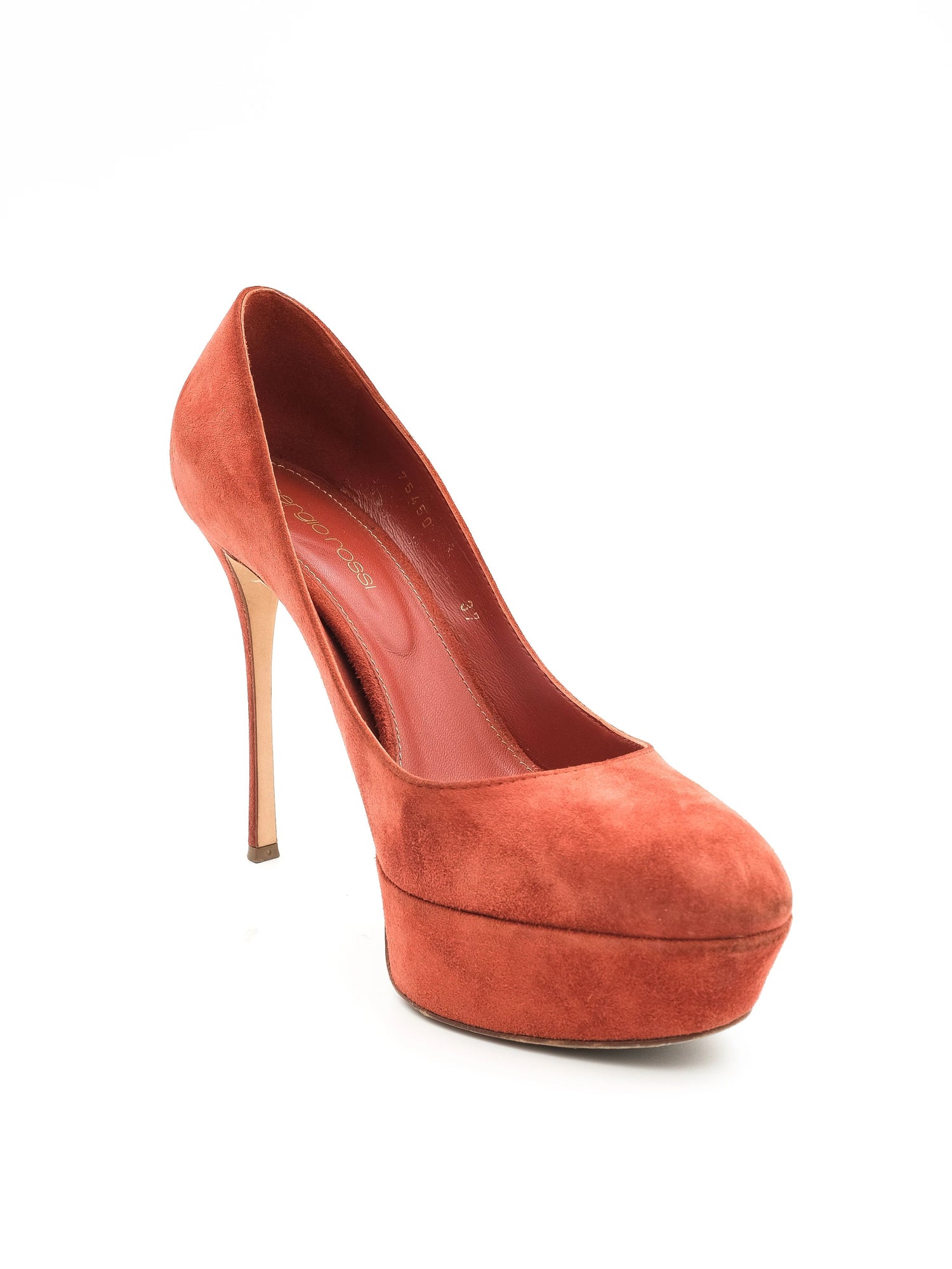 Excellent Sergio Rossi Orange Genuine Suede High Heeled Pumps Size 37