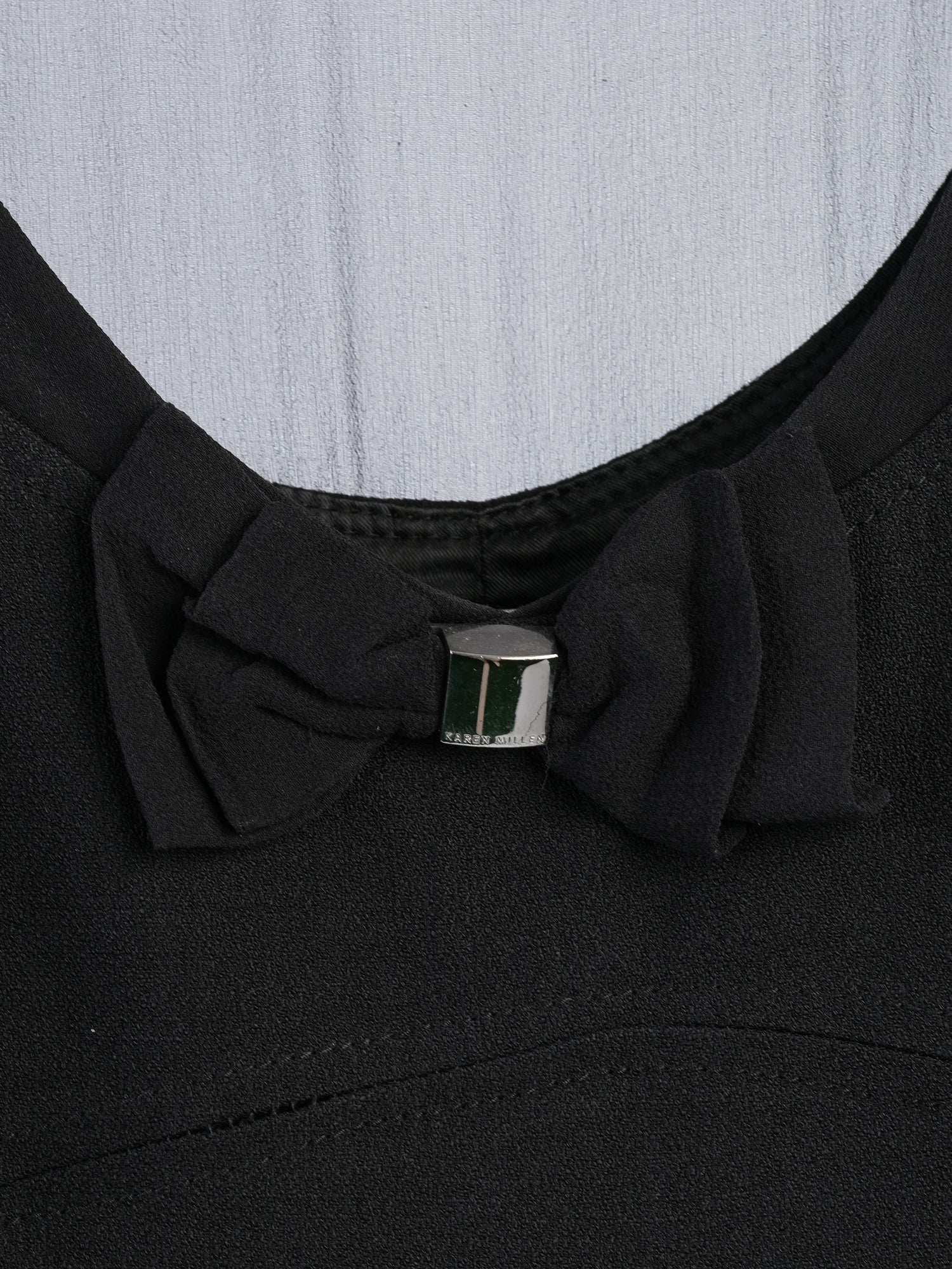 Excellent Karen Millen Black Sleeveless Dress Size S with Bow Detail