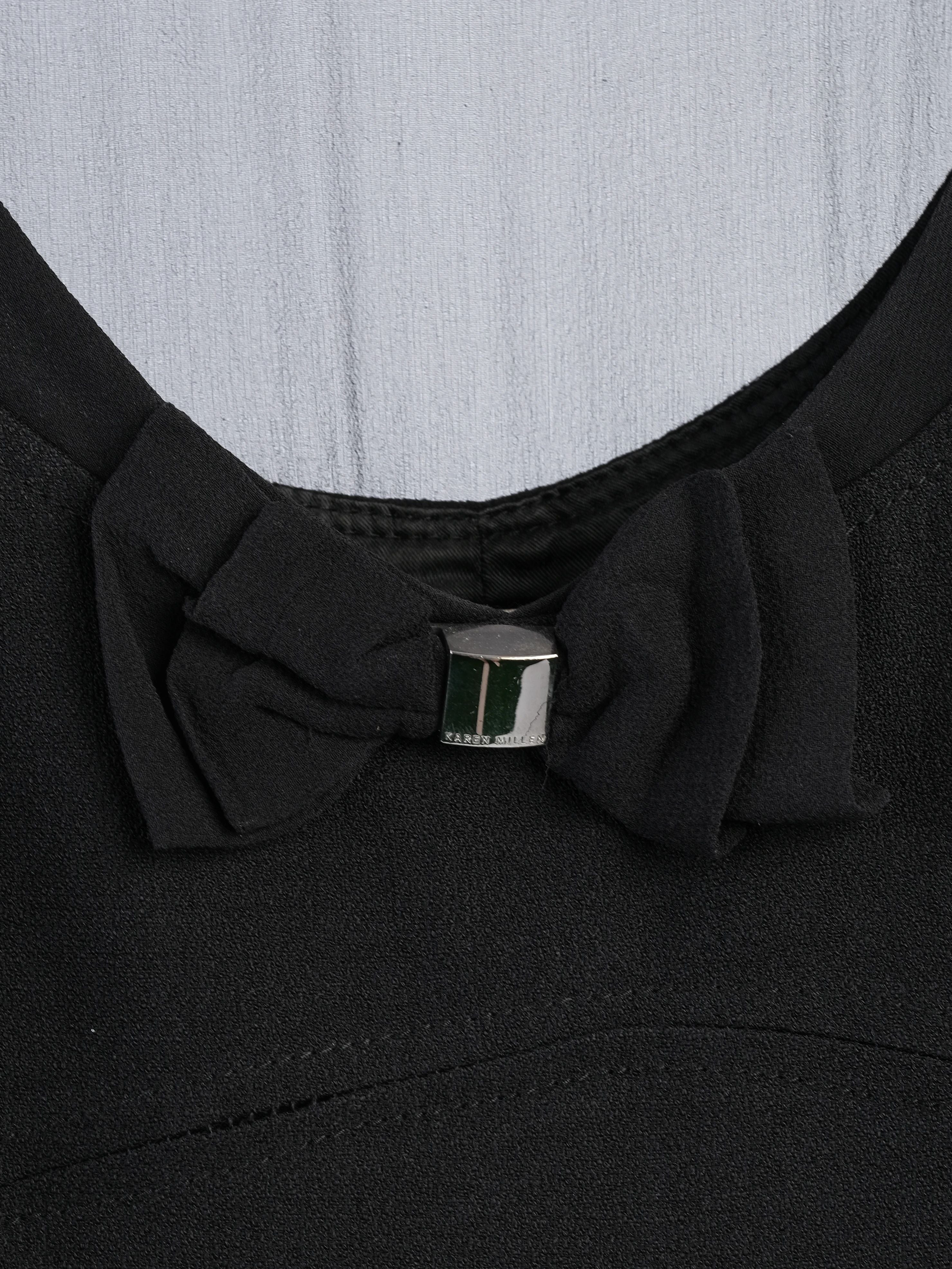 Excellent Karen Millen Black Sleeveless Dress Size S with Bow Detail