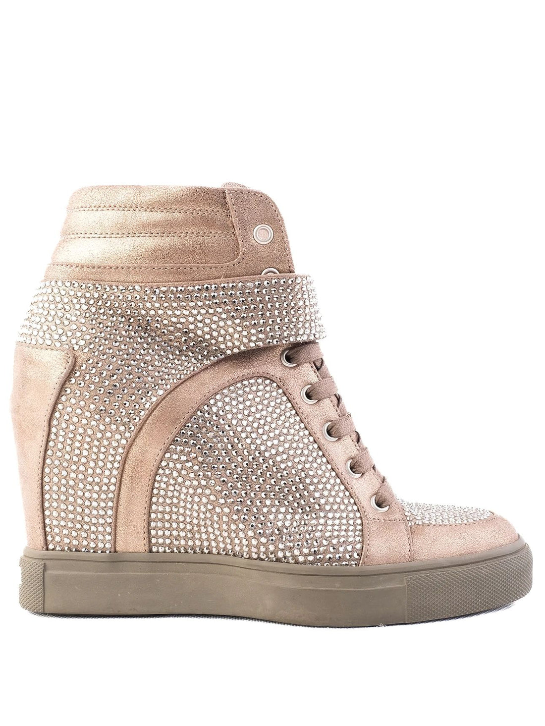 Perfect Lesilla Green Leather Wedge Sneakers with Rhinestones