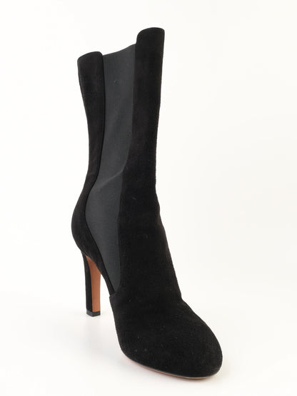 Excellent Alaia Black Genuine Suede High-Heeled Ankle Boots