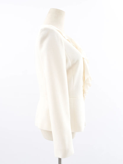 NEW Luisa Spagnoli Yellow Wool Blazer Size L with Ruffled Details