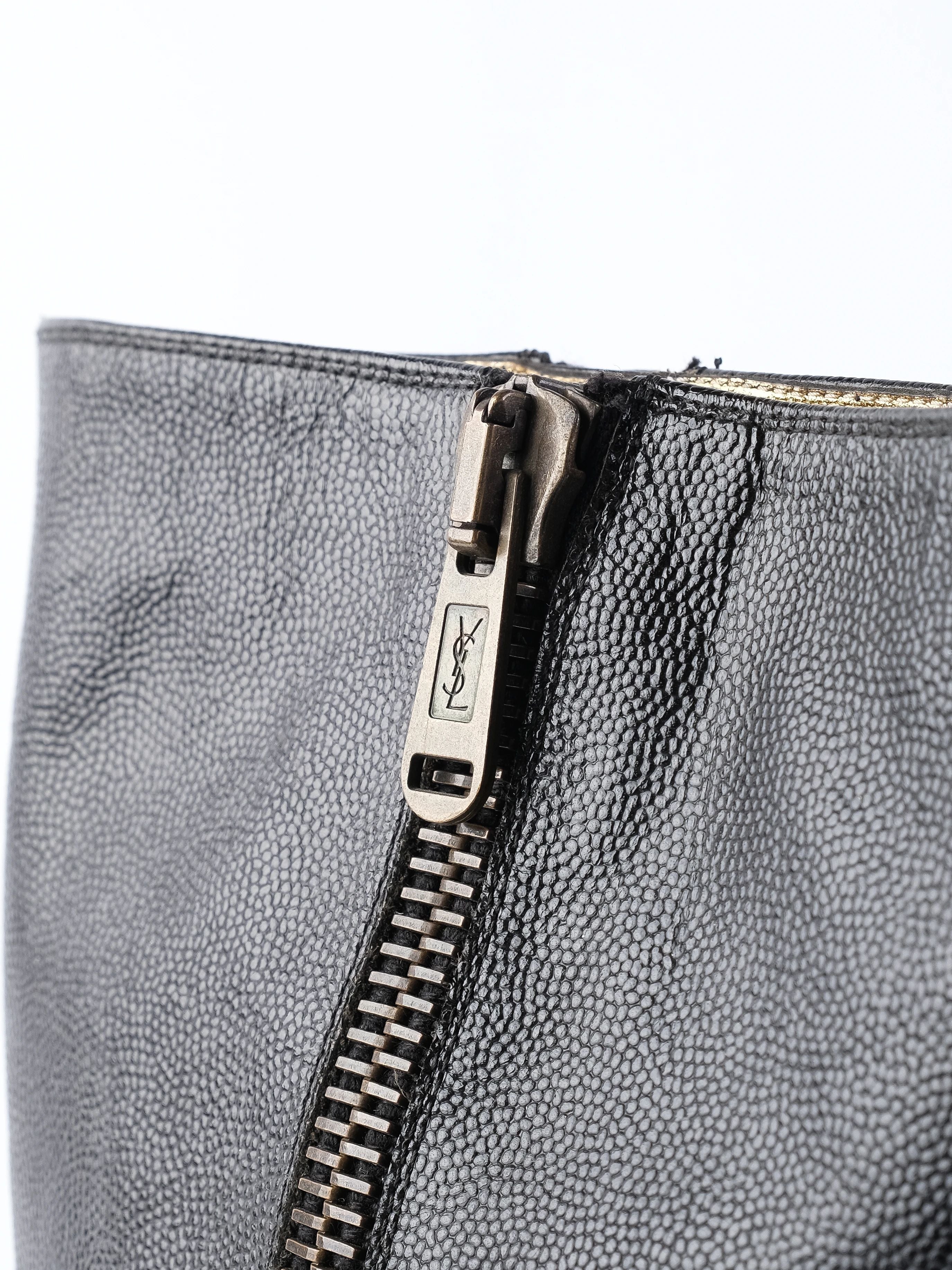 Yves Saint Laurent Black Leather High-Heeled Boots Size 38