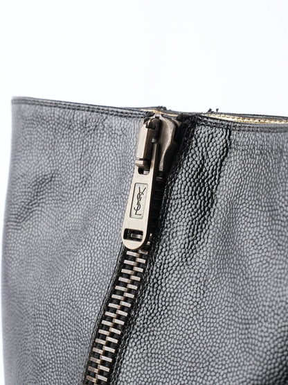 Yves Saint Laurent Black Leather High-Heeled Boots Size 38