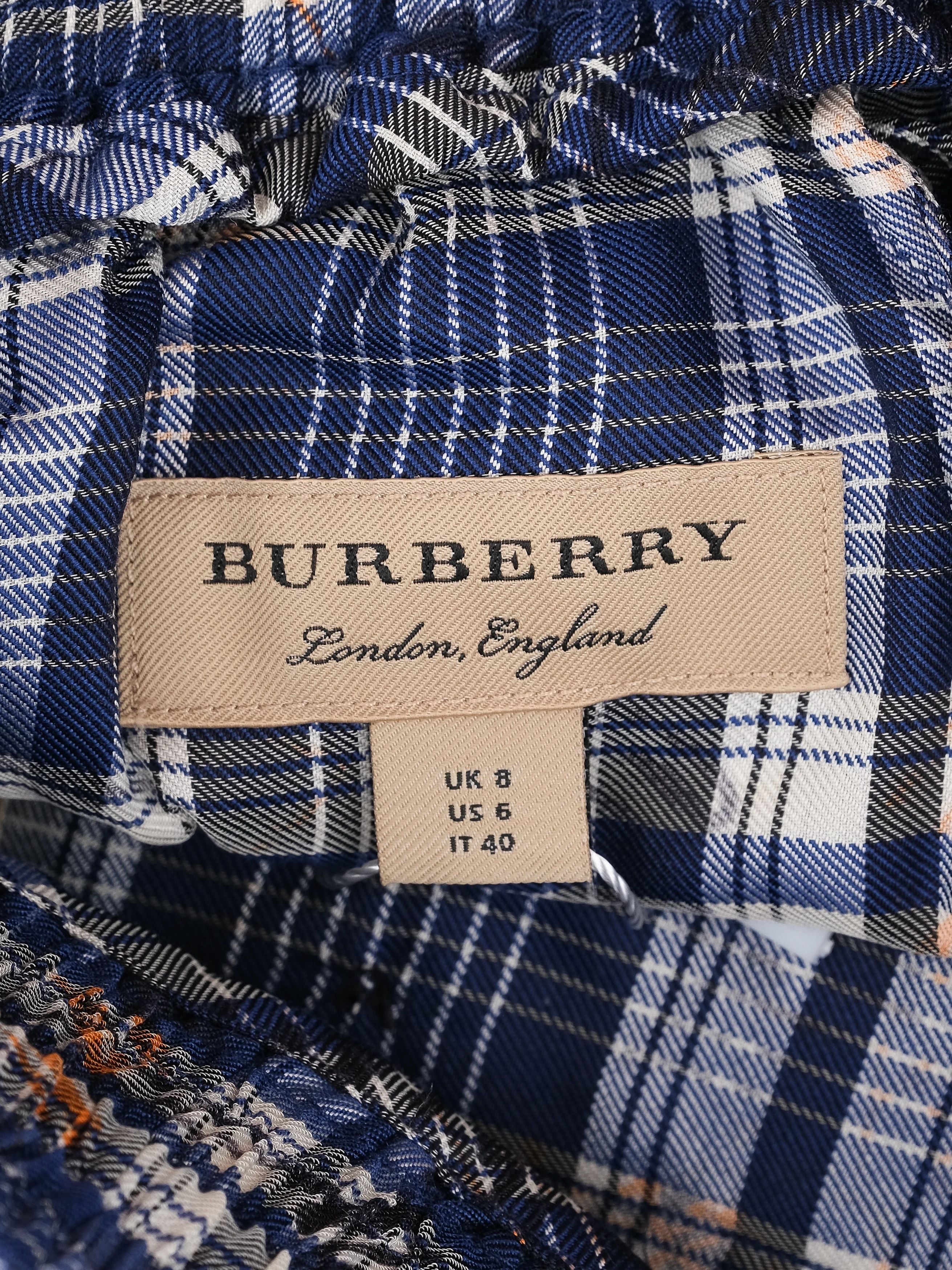 Excellent Burberry Plaid Pants Blue Orange Silk Size M