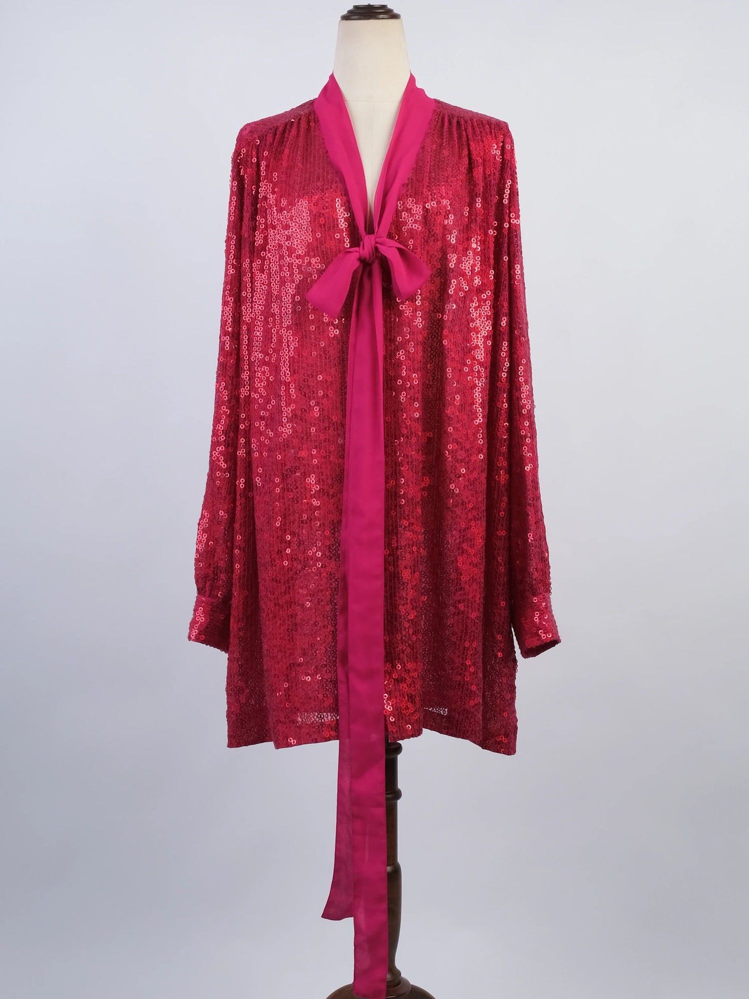 Excellent Ashish Pink Sequin Dress Size L with Bow Detail