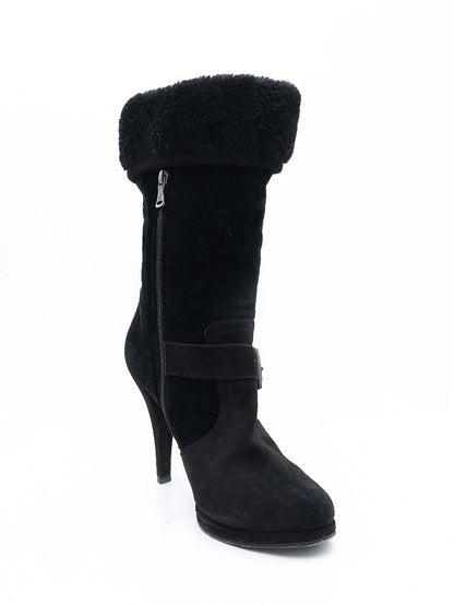 Excellent GF Ferre Black Leather High-Heeled Ankle Boots Size 38.5