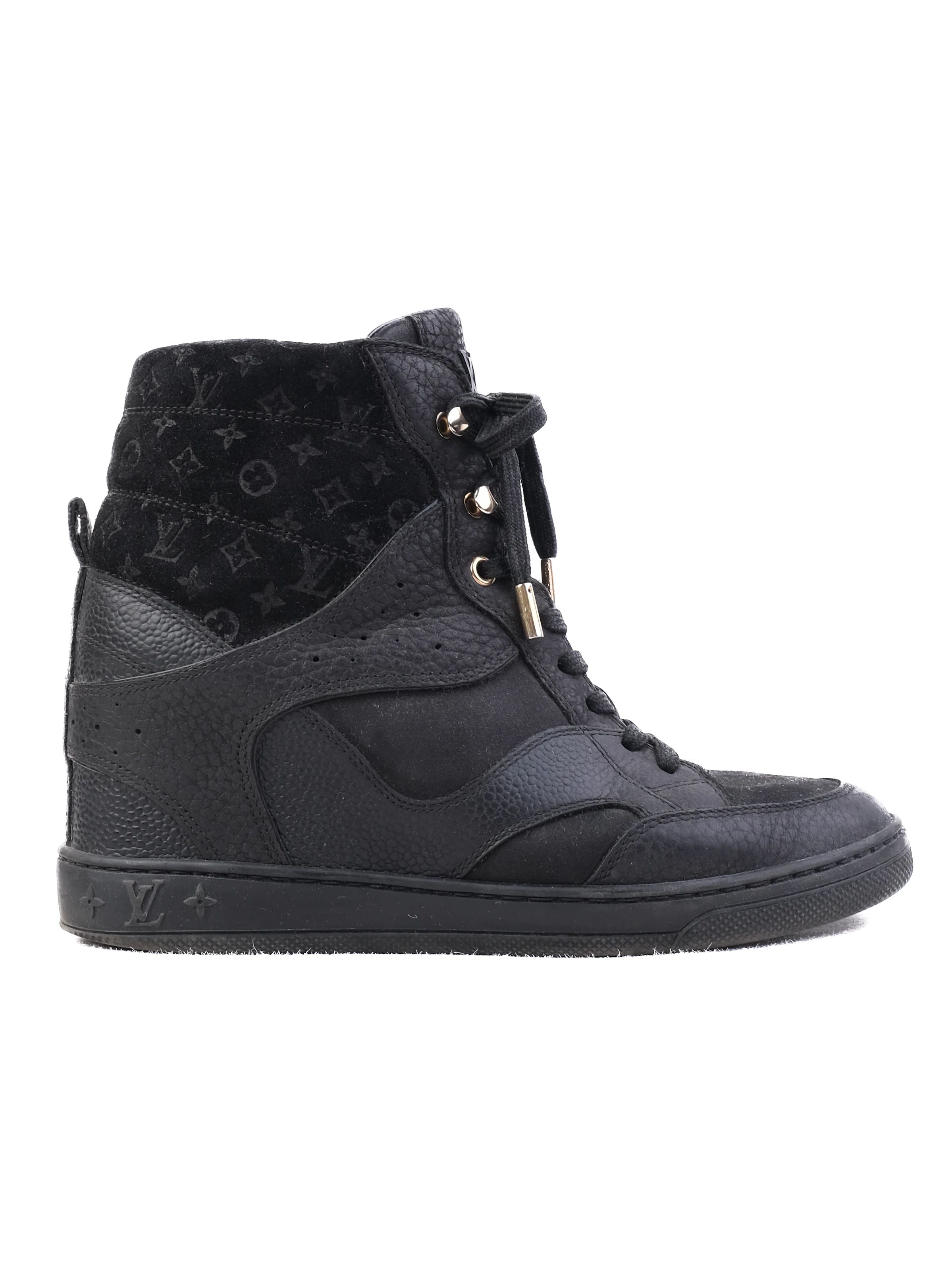 Excellent Louis Vuitton Black Leather High-Top Sneakers Size 37