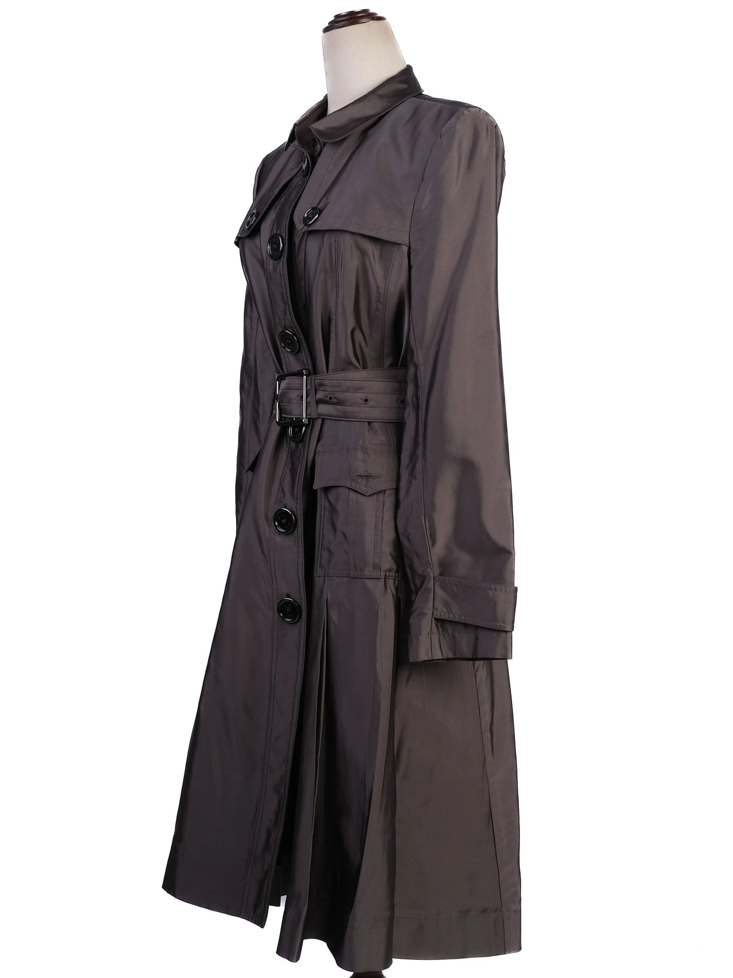 Excellent Burberry Gray Silk Trench Coat with Belted Waist
