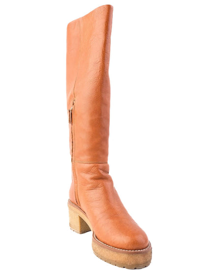 Excellent Ballin Orange Leather Tall Boots Size 37 with Zipper