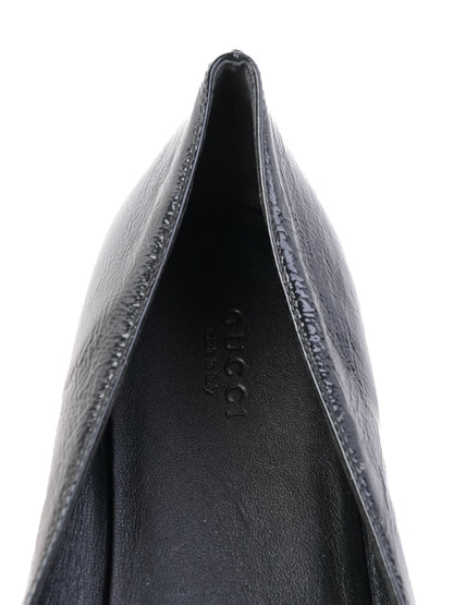 Perfect Gucci Black Leather Ballet Flats Size 41 with Iconic Stripes