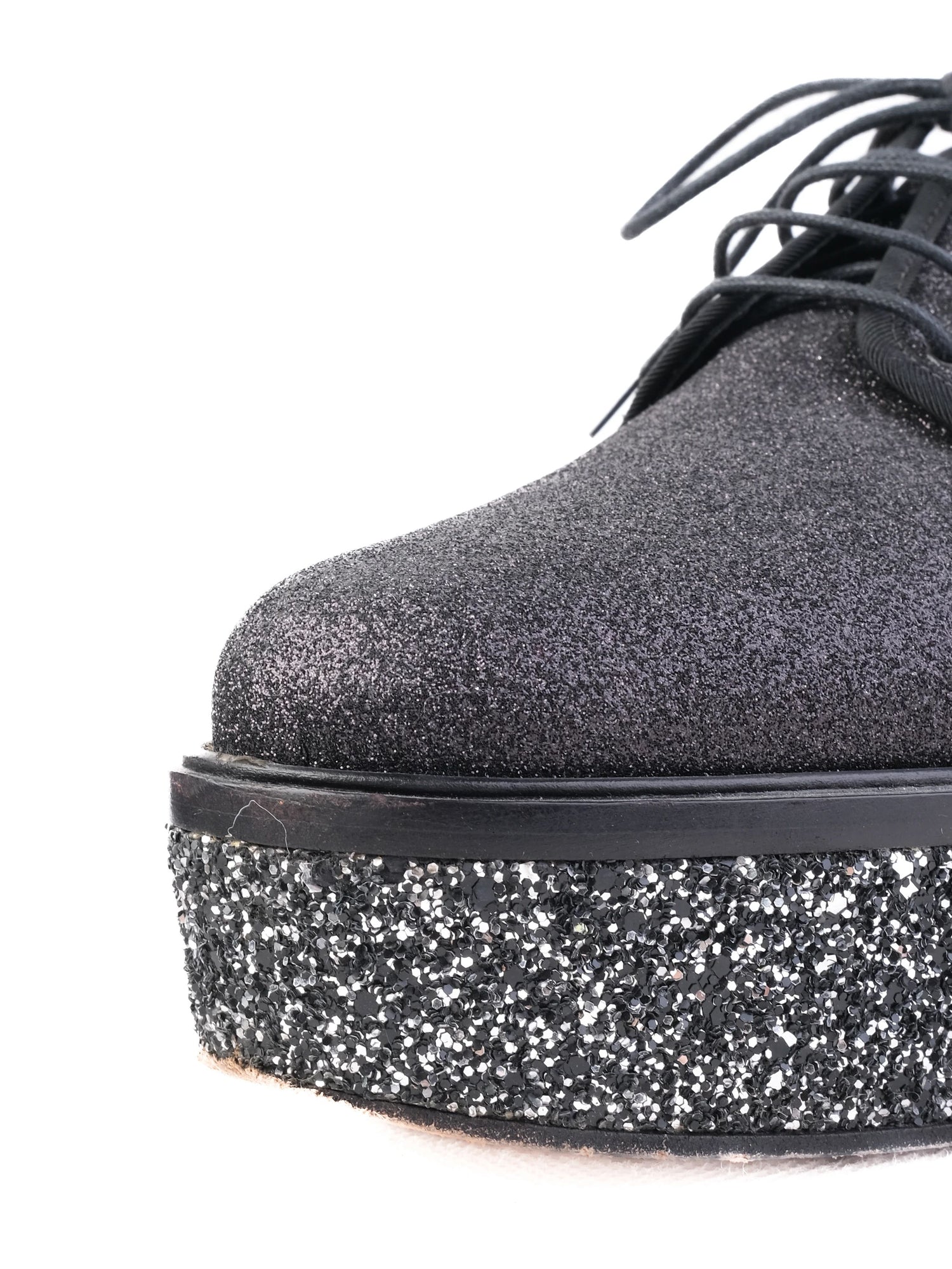 Excellent Sergio Rossi Black Fabric Shoes Size 38 with Glittery Platform