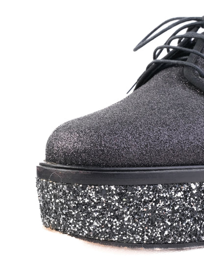 Excellent Sergio Rossi Black Fabric Shoes Size 38 with Glittery Platform